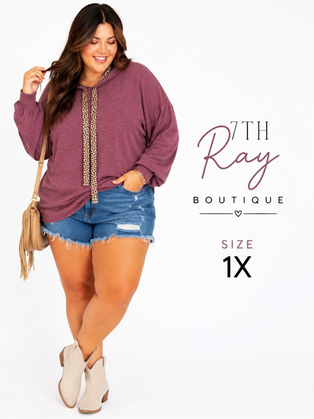 7TH RAY Boutique Purple Cheetah Print Hooded Sweatshirt Size 1X